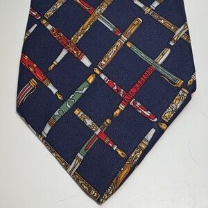 H.Stockton Atlanta “Penmanship” Navy Silk Tie with Pen Motif